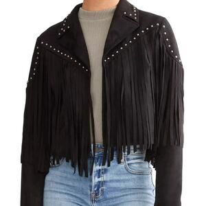 NWT Blue B Faux Suede Studded Fringe Cropped Jacket Small